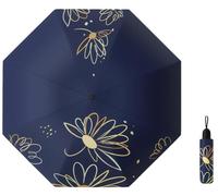Meichoon Travel Umbrella UPF 50+ UV Protection Portable Compact 8 Ribs Lightweight Waterproof & Windproof Sunshade Stylish Simple Flower Design for Women for Hiking Backpacking Navy