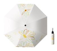 Meichoon Travel UPF 50+ UV Protection Umbrella Portable Compact 8 Ribs Lightweight Waterproof & Windproof Sunshade Stylish Simple Flower Design for Women for Hiking Backpacking White
