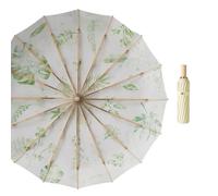 Meichoon UPF50+ UV Protection Umbrella Large 102cm/40in Stylish & Durable 16-Bone Windproof Compact Travel Retro Design Sun & Rain Parasol for Women with Wood Handle