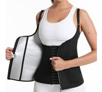 Meichoon Waist Trainer Vest Adjustable Sauna Top 3 Row Hook & Eye Closure Body Shapewear Strong Back Support Natural Curves for Tummy Control Postpartum Recovery Black