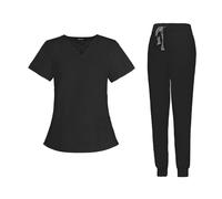 Meichoon Women's Nurse Uniform Set Elastic Round Neck Top Quick Dry Drawstring Yoga Jogging Pants Slim Fit Medical Workwear DK53