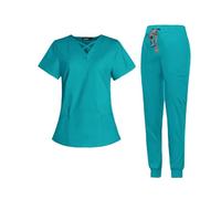 Meichoon Women's Nurse Uniform Set Elastic Round Neck Top Quick Dry Drawstring Yoga Jogging Pants Slim Fit Medical Workwear DK53