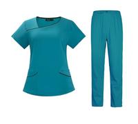 Meichoon Women's Scrubs Suit Separate Short-sleeved Top Loose Soft Jogging Pants with 4 Pockets Quick-drying Sweat Absorption DK54Lake Blue M