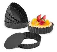 Meichu Mini Tart Pans Removable Bottom Pie Pans Mini Quiche Pans for Baking Tartlet Tart Mold 5 Inch Carbon Steel Reusable Baking Tools Black Round Set of 6