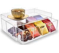 Meicloud Acrylic Tea Station Organizer for Countertop - Tea Bag Organizer Drawer, Clear Lucite K Cup and Coffee Pod Storage box with 8 Compartments, Tea Caddy Creamer Holder Display Stand