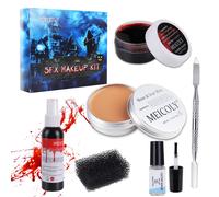 MEICOLY SFX Makeup Kit Scars Wax Fake Blood Spray2.1Oz Halloween Special Effect Wound Modeling Skin Wax1.67Oz with Spatula Black Stipple Sponge Coa