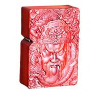 MEIDAI Natural Red Sandalwood Rosewood Carving Lighter，Replaceable for Zippo (Only Case), Compatible Insert Size 3.6cm * 1.2cm * 5cm，Lighter housing (Legendary General Guan yu 3)
