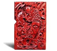 MEIDAI Natural Red Sandalwood Rosewood Carving Lighter，Replaceable for Zippo (Only Case), Compatible Insert Size 3.6cm * 1.2cm * 5cm，Lighter housing (Buddha or Devils)