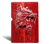 MEIDAI Natural Red Sandalwood Rosewood Carving Lighter，Replaceable for Zippo (Only Case), Compatible Insert Size 3.6cm * 1.2cm * 5cm，Lighter housing (Bloodthirsty Wolf)