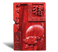 MEIDAI Natural Red Sandalwood Rosewood Carving Lighter，Replaceable for Zippo (Only Case), Compatible Insert Size 3.6cm * 1.2cm * 5cm，Lighter housing (Zodiac Pig)
