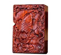 MEIDAI Natural Red Sandalwood Rosewood Carving Lighter,Replaceable for Zippo (Only Case), Compatible Insert Size 3.6cm * 1.2cm * 5cm,Lighter housing (Lotus Fish 2)