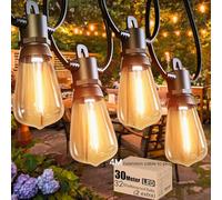 Meidaoduo Festoon Lights Outdoor 30M/100 FT Garden String Festoon Lights IP65 with 32 LED 2700K Bulbs Outdoor String Lights Mains for Indoor Outside Patio Pergola Decor, 4M Extension Cable Built-in