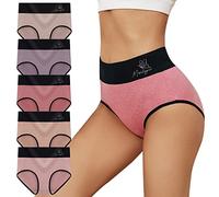 MEIDAYAI Womens Underwear Cotton Tummy Control High Waisted Underwear Soft Breathable Full Coverage Panties Multipack, 4pack(red/Coffee/Purple/Brown), XL