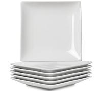 Meideal Appetizer Plates Set of 6, 6 Inch Porcelain Dessert Plates, White Stackable Square Salad Plates for Snack Steak Bread Butter, Chip and Scratch Resistant, Microwave and Dishwasher Safe