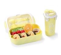 Meider Bento Box Sets, Bento Box for Kids and Adults, Reusable Meal Prep Containers with Fork,Spoon and 450ml Cup (with Cup, Yellow)