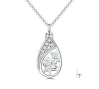 MEIDERBO 12pcs Birth Flower Urn Necklaces for Ashes, 925 Sterling Silver Teardrop Shape Urn Necklace Flower Cremation Jewelry with Funnel Filler Ash Necklace for Women, Sterling Silver, No Gemstone