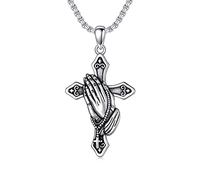 MEIDERBO 925 Sterling Silver Crucifix/Saint Michael/Hands Praying Necklace Religion Pendant Jesus Christ Protector Jewelry Gifts for Men Women 22"+2", Sterling Silver, No Gemstone