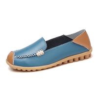 Meidiastra Womens Leather Loafers Comfortable Walking Shoes Working Casual Round Toe Moccasins Lightweight Flat Pumps Shoes Slip On Blue 42