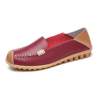 Meidiastra Womens Leather Loafers Comfortable Walking Shoes Working Casual Round Toe Moccasins Lightweight Flat Pumps Shoes Slip On Red Wine 37