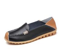 Meidiastra Womens Leather Loafers Comfortable Walking Shoes Working Casual Round Toe Moccasins Lightweight Flat Pumps Shoes Slip On Black 40