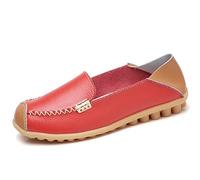 Meidiastra Womens Leather Loafers Comfortable Walking Shoes Working Casual Round Toe Moccasins Lightweight Flat Pumps Shoes Slip On Red 43