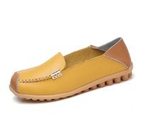 Meidiastra Womens Leather Loafers Comfortable Walking Shoes Working Casual Round Toe Moccasins Lightweight Flat Pumps Shoes Slip On Yellow 35