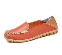 Meidiastra Womens Leather Loafers Comfortable Walking Shoes Working Casual Round Toe Moccasins Lightweight Flat Pumps Shoes Slip On Orange 41