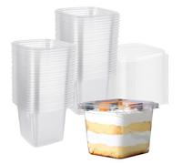 MEIDIV 100PCS Plastic Dessert Cups 360ml Square Pots, Clear Cheesecake Pots, Parfait Cups, Plastic Bowls with Lids for Cupcakes, Dessert Pudding, Mousse, Ice Cream
