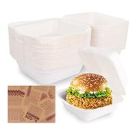 MEIDIV 100pcs Takeaway Burger Boxes, 6inch Take Away Food Boxes with Greaseproof Paper Sheets, 450ML Disposable Takeaway Containers with Lids, Bento Cake Box, Take Away Boxes for Burger Sandwich Cake