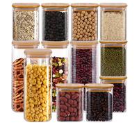 MEIDIV 12 Pack 600ml, 1200ml Glass Storage Jars with Bamboo Lids, Kitchen Storage Jars Canisters, Glass Storage Containers with Lids Airtight for Spice Coffee Tea Sugar kitchen Storage Organisation