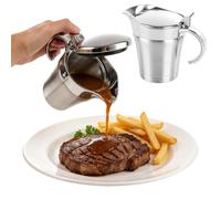 MEIDIV 2PCS 450ml Stainless Steel Gravy Jug, Gravy Boat with Lid, Sauce Boat, Double Wall Insulated Milk Jug with Lid, Steak Sauce Pots, Serving Jugs for Gravy, Sauce, Custard & Cream