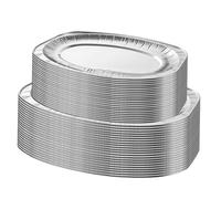 MEIDIV 30 Pack Large Foil Platters for Party Food, 14inch, 17in Aluminium Foil Trays Serving Platter for Parties, Oval Silver Trays Plates for Food Serving, Buffet
