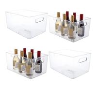 MEIDIV 4 Pack Fridge Storage Organisers, 29x20x15.5cm Plastic Storage Box, Food Storage Basket, Clear Plastic Storage Bins for kitchen Cupboard Bathroom Freezer Cabinet Pantry