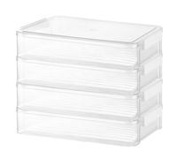 MEIDIV 4 PCS Plastic A4 Storage Boxes with Lids, 34.7x23.4x6.5CM Clear Stackable Shallow Storage Box, A4 Box for Paper Storage, Document, Stationery, Book, Photo, File