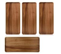 MEIDIV 4pcs Wooden Serving Tray, 36x14x1.5CM Serving Platter with Raised Edge, Wood Serving Boards for Food Serving, Acacia Wood Tray for Snack Breakfast Sushi Coffee Tea Appetizer
