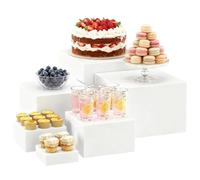 MEIDIV 6 Pcs Acrylic Food Risers, 3-8 in Food Display Stand Buffet Risers, Cake Plinths Dessert Stands White, Acrylic Display Stands for Buffet Catering Dessert Jewelry Figures Display