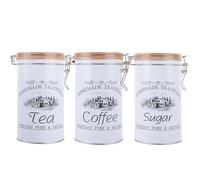 MEIDIV Tea Coffee Sugar Canisters Set of 3, Vintage Rectangular Air Tight Canisters, 10x17x17 cm, Dishwasher Safe