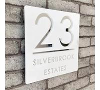 MEIEG Personalised Acrylic House Number Sign with Carved Number/Text, Customed Modern 3D Doorplate Sign, Yard Plaques Wall Decoration(30 * 30cm)