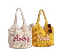 MEIEG Personalized Crochet Beach Bag, Custom Name Large Mesh Knit Tote, Summer Pool Shoulder Handbag, Women’s Vacation Travel Essentials