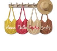 MEIEG Personalized Crochet Beach Tote Bag, Custom Name Embroidered Knit Handbag for Women, Large Mesh Summer Pool Travel Shoulder Bag, Vacation Essentials Gift