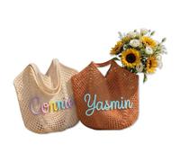 MEIEG Personalized Crochet Beach Tote Bag with Name, Custom Knit Gift Bags for Bridesmaids, Handmade Wedding Party Favors, Travel Tote for Women