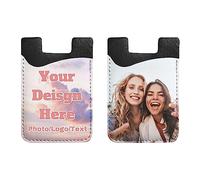 MEIERLE Personalised Phone Card Holder with Photo Text Logo, Custom Stick on Phone Wallet, Adhesive Credit Card Pocket for Back of Phone Case, Slim PU Mobile Card Holder Gift for Men Women