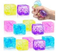 MEIEST 12 PCS Mini Glitter Colorful Stress Cube - Sensory Fidget Squeeze Toy with Super Solid Squish-Slow Rising Ice Cube Stress Balls-Stress Relief Hand Toy