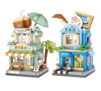 MEIEST 2 Packs Mini City shop Street View Building Blocks Set,Simulation Architecture Collection Construction Building Bricks Toy,Home Decor (Coconut Ice House+Art Center)