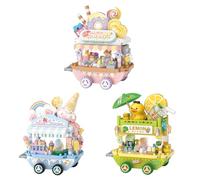 MEIEST 3 Packs Food Stand Cart Building Block Set,Street View Collection Particle Construction Building Bricks Toy,Home Decoration