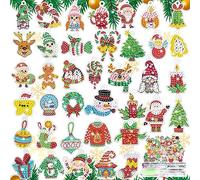 MEIEST 38 PCS Christmas Gem Diamond Painting Gift Tags Kit,5D DIY Diamond Mosaic Painting by Numbers Hanging Decoration Labels Kit,Arts and Crafts Set and Handmade Gift