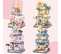 MEIEST 4 Mini City shop Street View Building Blocks Model Set,Simulation Architecture Collection Particle Construction Building Bricks Toy,Home Decoration