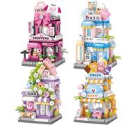 MEIEST 4 Packs Mini City shop Street View Building Blocks Model Set,Simulation Architecture Collection Particle Construction Building Bricks Toy,Home Decor