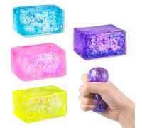 MEIEST 4 PCS Glitter Colorful Stress Cube - Sensory Fidget Squeeze Toy with Super Solid Squish-Slow Rising Ice Cube Stress Balls-Stress Relief Hand Toy