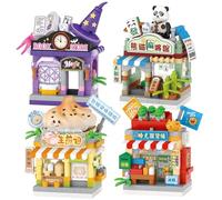 MEIEST 4 PCS Mini City shop Street View Building Blocks Set,Simulation Architecture Collection Particle Construction Building Bricks Toy